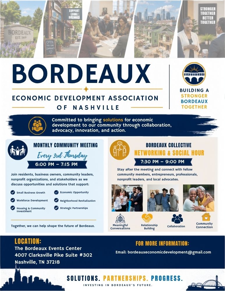 Bordeaux Economic Development Association Monthly Meeting Flyer
